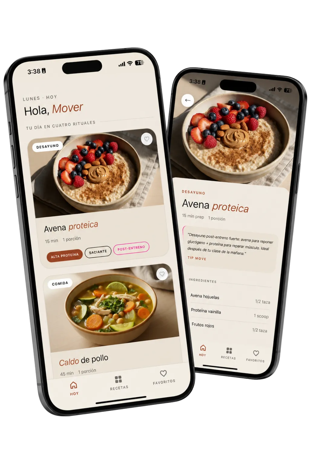 Detalle de una receta en la app de nutrición del Reto Transformación MOVE Premium